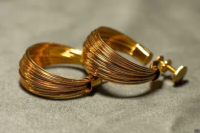 Vintage VENDOME Gold Tone Screw Back Earrings Slinky Multi Wire Nice! • $14.99