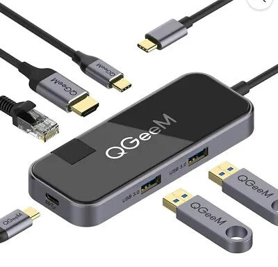 USB C Hub QGeeM 6 Port USB C To HDMI Adapter With RJ45 Ethernet 4k HDMI 2 USB • $26.52