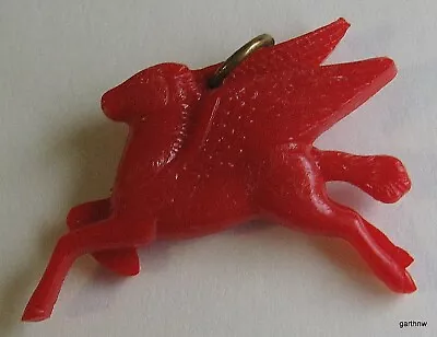 FLYING HORSE Ca 1960 MOBIL GAS PROMOTIONAL GIVEAWAY RED PLASTIC CHARM PEGASUS • $17