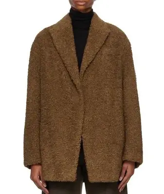 Vince Womens Coat M Chocolate Textured Faux Fur Oversized Blazer Jacket $595 • $152.99