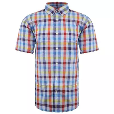 Eden Park Paris Short Sleeve Checkered Mens Multicoloured Oxford Shirt 149218 • £44.99