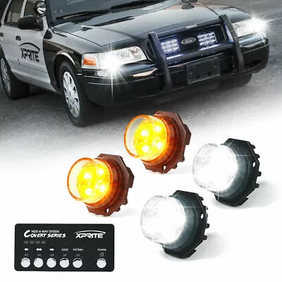 Xprite 4Pcs White Amber LED Hideaway Strobe Lights Kit Emergency Warning Vehicle • $75.99