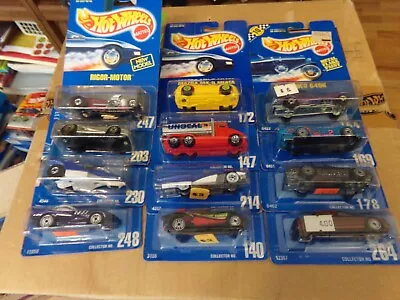 Hot Wheels -12 Old Blue Card Cars - Mazda MX-5 Miata Jaguar XJ220 Etc. • $21.95