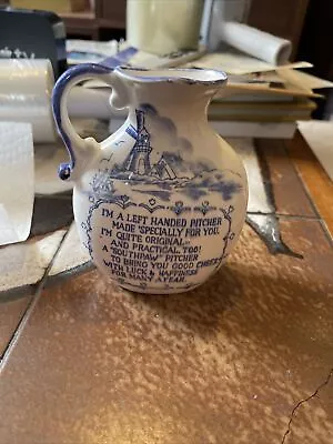 Left-Handed Pitcher Blue Delft Ceramic Dutch Holland Vintage • $10