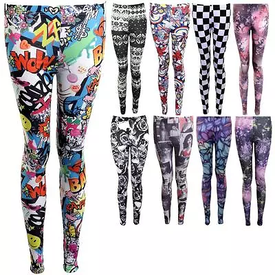 £5.99 • Buy Women's Leaf Cartoon Checkered Knitted Floral Printed Comfy Ladies Leggings