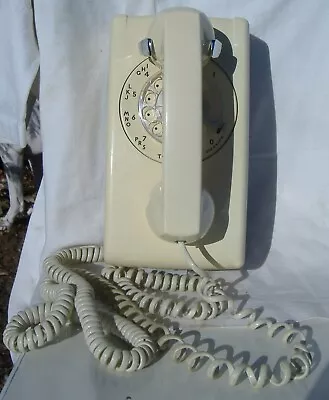 Vintage Bell System Western Electric Wall Phone Rotary Dial Cream White • $24.99