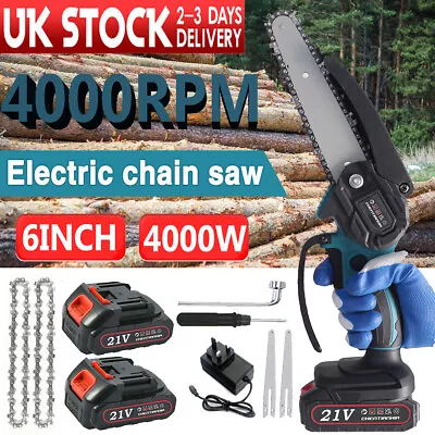 6in 3000W Mini Cordless Chainsaw Electric One-Hand Saw Wood Cutter With Battery • £22.88