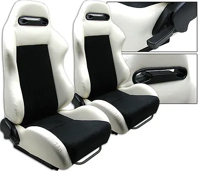 1 Pair White Pvc Leather & Black Suede Adjustable Racing Seats For Ford **** • $286.43