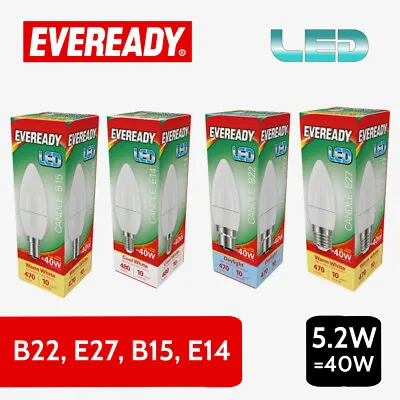 £7.99 • Buy Eveready LED Candle Bulb 5.2W (=40W) B15, B22, E14, E27 Candle Bulb BC, SBC, ES