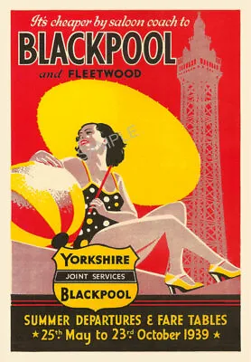 VINTAGE RAILWAY POSTER Blackpool & Fleetwood Coach Travel Art Deco PRINT A3 A4 • £5.99