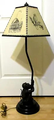 Rare Vintage Maitland-Smith Bronze Monkey Table Lamp With Original Shade 37-1/2  • $1250