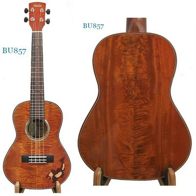 $180 • Buy Alulu Solid Curly PQ Acacia Koa Tenor Ukulele, Fish Wood Marquetry, BU857-859