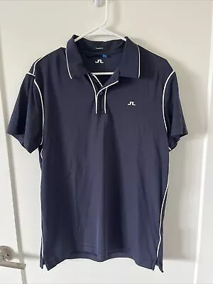 J Lindeberg Polo Shirt Mens Medium Regular Fit Blue Golf Tennis Stretch Preppy • $25