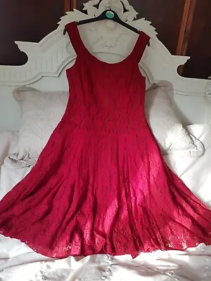 Red Lace Nomads Dress Medium Full Skirt 50s Style Lined Sexy Off The Shoulder  • £15