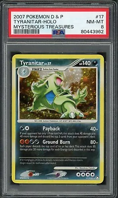 Pokemon PSA 8 NM-MT Mysterious Treasures Holo Tyranitar 17/123 (MD) • $49.99