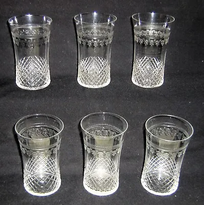 6 X Antique Edwardian Pall Mall Lady Hamilton Etched Small Glass Tumblers 3.75  • £42
