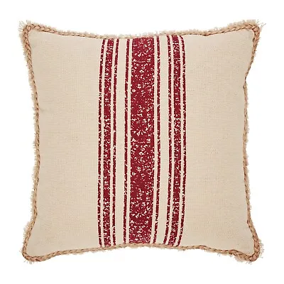 Yuletide Burlap Red Stripe Pillow 18x18 Country Cottage Rustic VHC Brands • $18.66