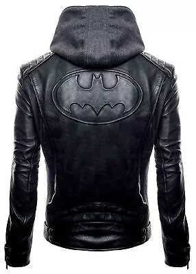 Black Batman Leather Jacket | Arkham Bruce Wayne Bat Logo • $29.99