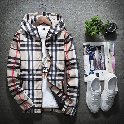 £19.79 • Buy Plaid Jacket Cool Men Hooded Coat Zip Spring Autumn Fashion Clothing Top Gift 5X
