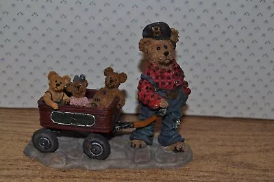 1999 Boyds Bear Bearstone HUCK W/ MANDY ZOE & ZACK ROLLIN ALONG Figurine #227727 • $7.50