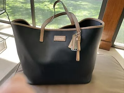 COACH Metro Black & Tan Saffiano Leather Large Tote Bag #F24341 • $49