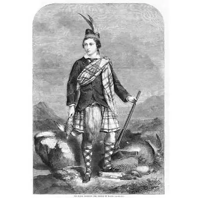 HRH The Prince Of Wales In Kilt Hunting King Edward VII - Antique Print 1858 • £13.99