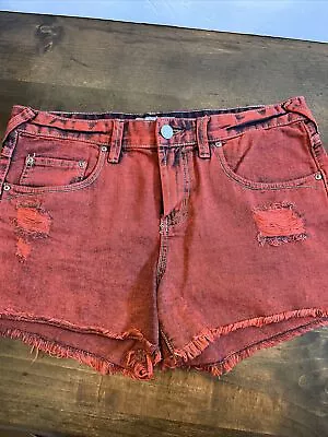 Free People Loving Good Vibrations Frayed Hem Short Red Size 29 Women 8 EUC • $18.90