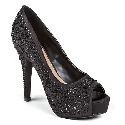Lady Couture Lauren Black Embellished Peep-toe Heels (8) • $59.96