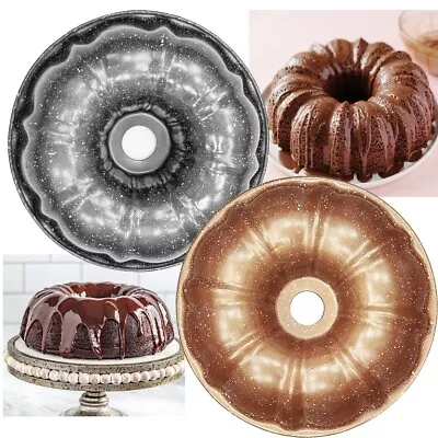 24cm Fluted Ring Bund Cake Tin Round Baking Mould Non Stick Decorating Pan Tray • £8.95