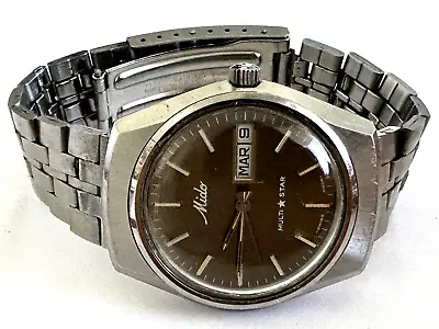 Vintage Mido Multi Star 2879 Day Date Silver Tone Men's Swiss Wrist Watch Runs • $275