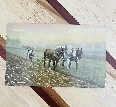 £9 • Buy 1910 Photo Postcard Horse Ploughing- Feilds Farm - Posted