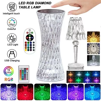 LED Crystal Table Lamp Diamond Bedside Desk Night Lights USB Touch Atmosphere • $26.99