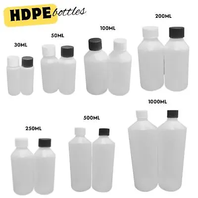Natural HDPE Plastic Bottles 30ml 50ml 100ml 200ml 250ml 500ml 1 Litre Screw Cap • £50.99