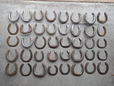 Lot Of 40 Used Steel Horseshoes With Nails Craft Welding Decor  • $2