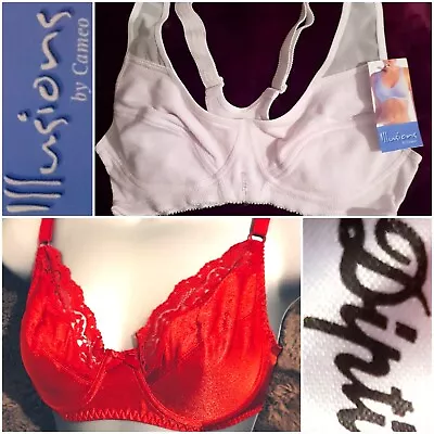 #5 34C TWO Bras - Dipti Red & Cameo Illusion White Sports Bra • £3