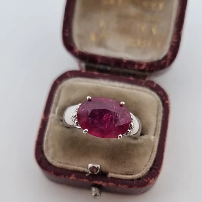 £595 • Buy 18ct White Gold 5ct Natural Ruby Solitaire Ring Oval Cut 18k 750 Cocktail Ring 