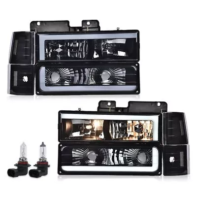 Fit For 88-98 GMC Sierra C/K Silverado Smoked Lens LED Tube Headlights Lamps • $97.85