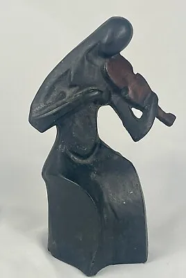 ABSTRACT BRUTALIST Woman Playing Violin Cast Metal Sculpture • $35