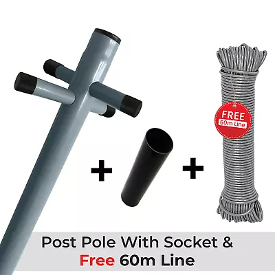 2.4M Heavy Duty Galvanized Washing Line Post Pole Clothes Line Socket Garden • £26.99