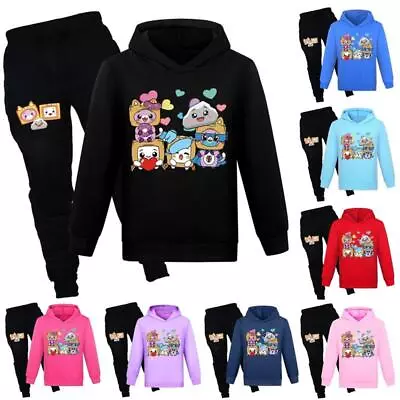 LANKYBOX Print Kids Casual Hoodie Tracksuit Sets Boys Girls Hoody Top Pants Suit • £18.58