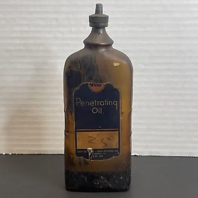 Vtg 1930s 40s Gulf Penetrating Oil 4oz Amber Glass Lead Top Oiler Bottle Oil Can • $60