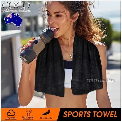 $5.99 • Buy Black Microfiber Towel GYM Sport Footy Travel Camping Swimming Drying Microfibre