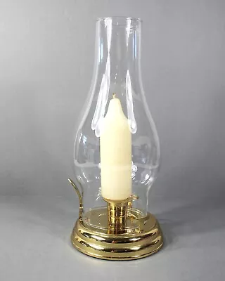 PartyLite Vintage Brass Candleholder Glass Hurricane Adaptable Pillar Or Taper • $18.99