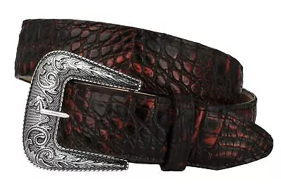 Mens Cherry Crocodile Alligator Pattern Leather Cowboy Belt  Removable Buckle • $39.99