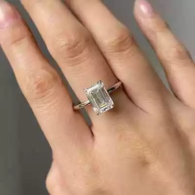 3 Ct Emerald Cut VVS1 Moissanite Engagement Ring 14k White Gold Plated For Her • $156.63