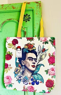 NWT  Frida Kahlo Self Portrait Folk Art Shopper Shoulder Bag Bright Colors • $6.99