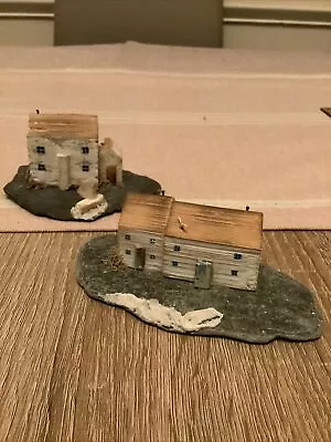 Set Of 2 Driftwood Coastal Cottages House Wood Slate Ornament Shelf Sitter • £15
