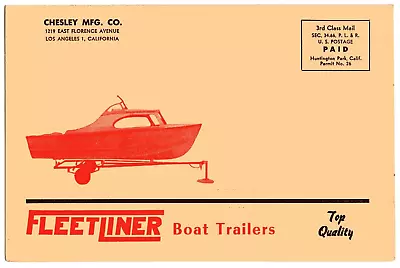 Vintage Advertising Mailer:  FLEETLINER BOAT TRAILERS  • $9.99