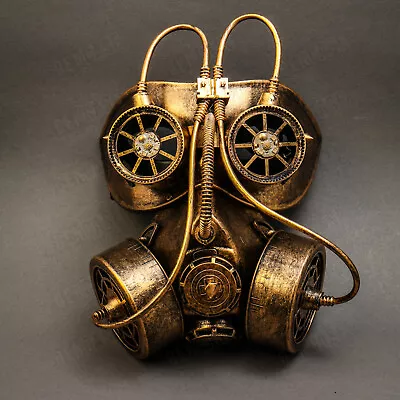 Goggles And Gas Mask Steampunk Half Face Mask For Halloween Costume Party GOLD • $23.90