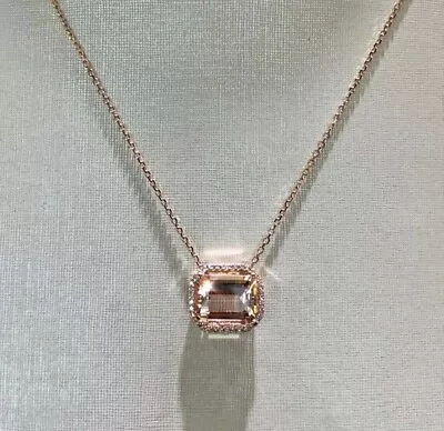 Women2Ct Emerald Lab-Created Morganite Diamond Pendant 14k Rose Gold Finish • $70